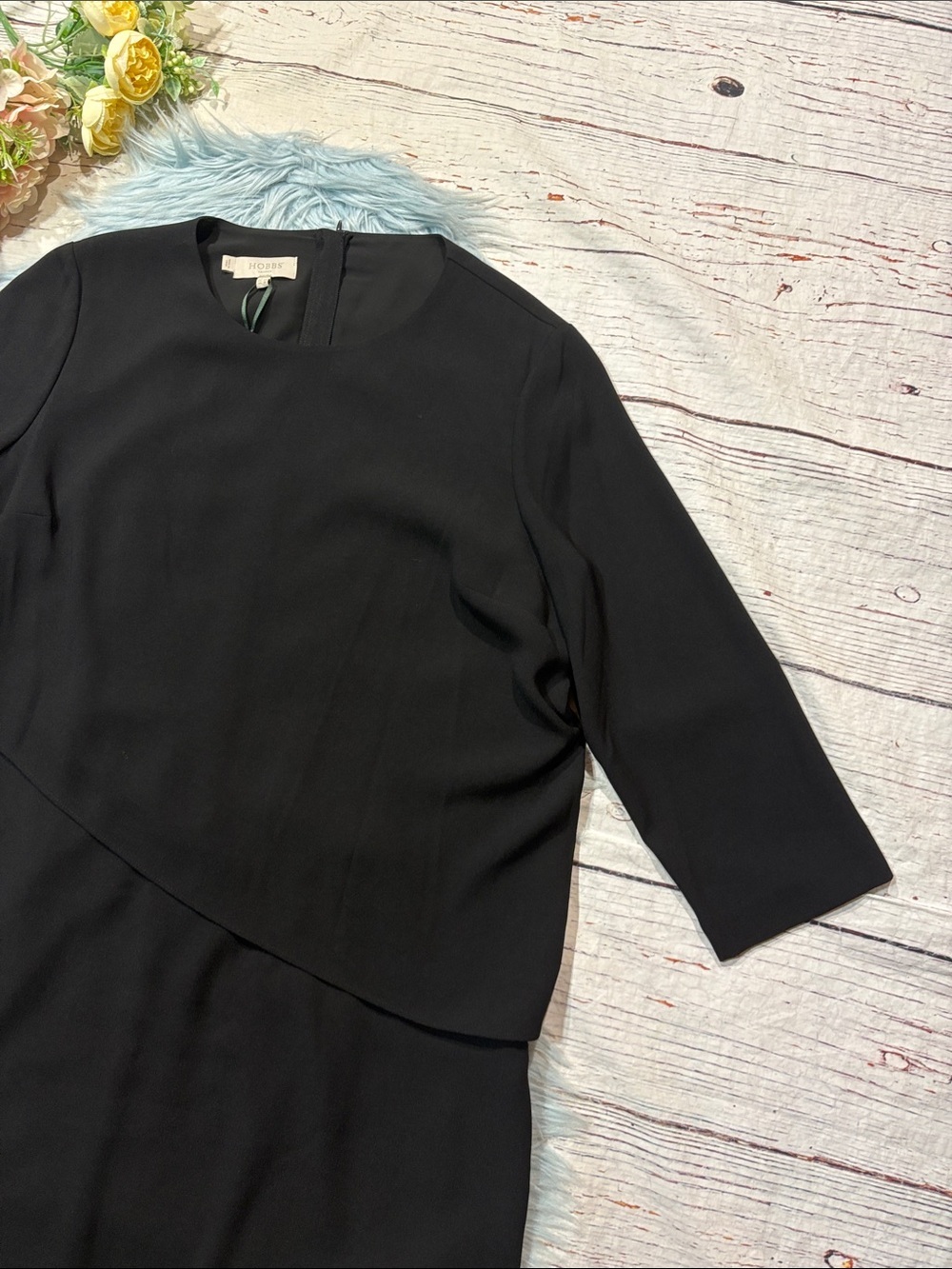HOBBS CAROLE Layered Overlay Black Minimalist DRESS - Picture 7 of 9